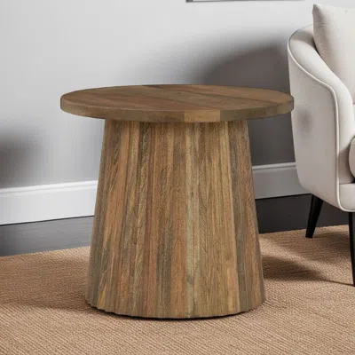 Hivvago Ceil Accent Table, Round Fluted Walnut Brown Solid Wood Base, 20 Inch