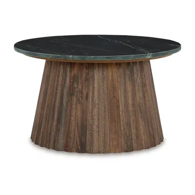Hivvago Ceil Cocktail Coffee Table, 26 Inch Fluted Flared Base, Black Marble In Brown
