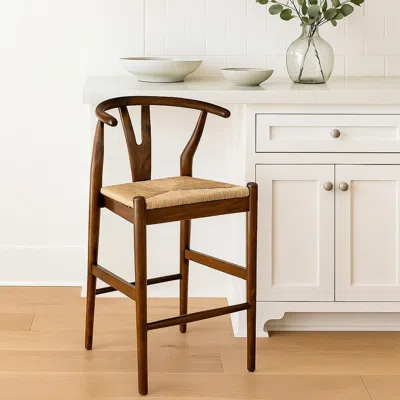 Hivvago Cera Counter Stool Chair Set Of 2, Handwoven Rope, Cappuccino Brown
