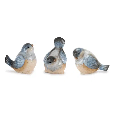Hivvago Ceramic Bird Figurines With Unglazed Accents (set Of 3) In Blue