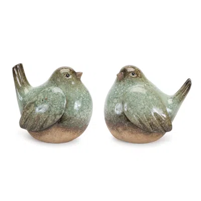 Hivvago Ceramic Bird Figurines With Unglazed Accents (set Of 4) In Gray