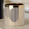 Hivvago Ceramic Cylindrical Planter With Strips Pattern, White And Gold