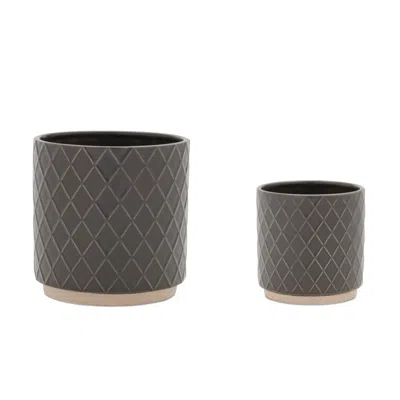 Hivvago Ceramic Diamond Pattern Planter (set Of 2) In Brown