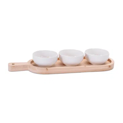 Hivvago Ceramic Dip Bowl Set With Wood Tray 17"l
