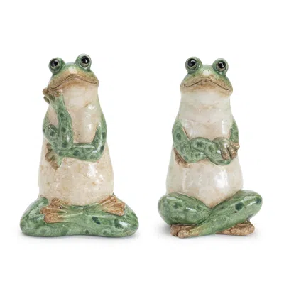 Hivvago Ceramic Garden Frog Statue (set Of 2) In Green