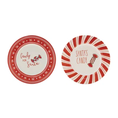 Hivvago Ceramic Santa Candy Plate (set Of 4) In Red