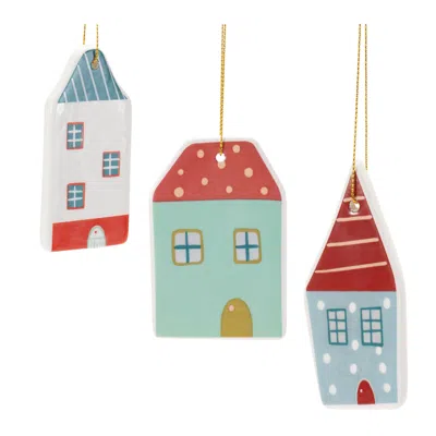Hivvago Ceramic Winter House Ornament (set Of 12) In Multi