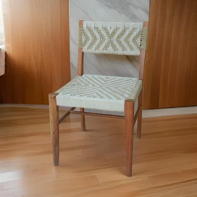 Hivvago Cero 21 Inch Dining Chair Set Of 2, Woven Cotton Seat And Back, Brown, Gray In Blue