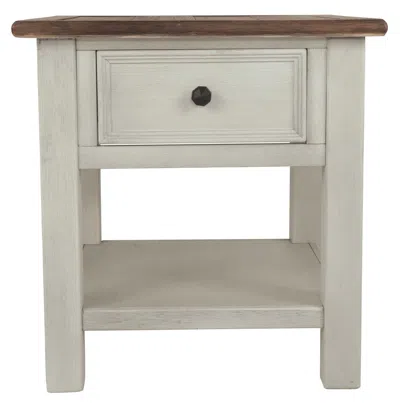 Hivvago Chair Side End Table With 1 Cabinet And Pull Out Tray, White And Brown In Gray