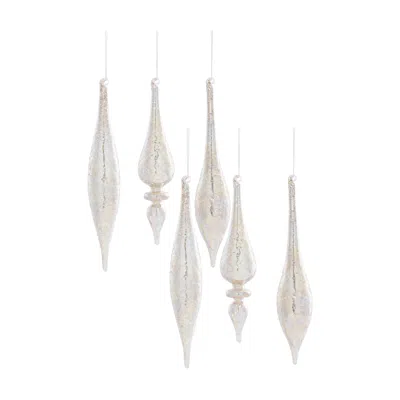 Hivvago Champagne Jeweled Glass Drop Ornament (set Of 6) In White