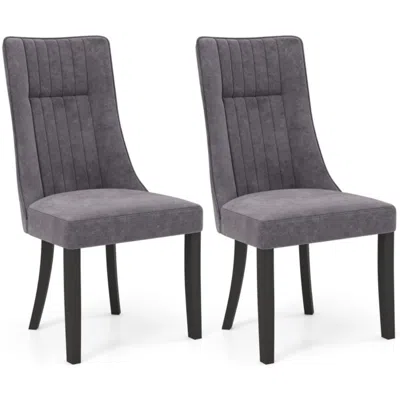Hivvago Channel Tufted Dining Chairs Set Of 2 Upholstered Kitchen Side Chairs With High Backrest-gray
