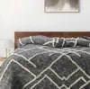 Hivvago Charcoal And Off White Geometric Queen Cotton Coverlet With Fringe In Gray