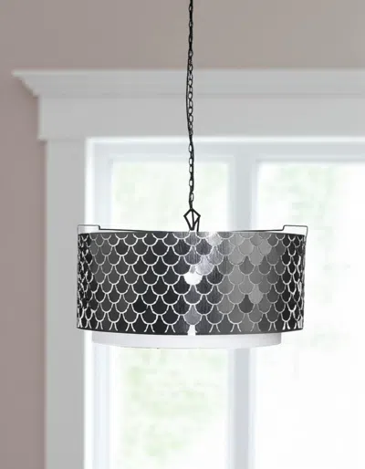 Hivvago Charcoal Black And White Drum Metal Dimmable Chandelier With Black Shades