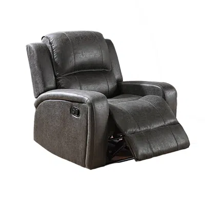 Hivvago Charles Manual Recliner Chair, Smoke Gray Faux Leather, Solid Wood In Black