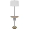 Hivvago Charlie 61 Inch Modern Floor Lamp, Wood Table, 1 Usb, Glossy, White, Brown