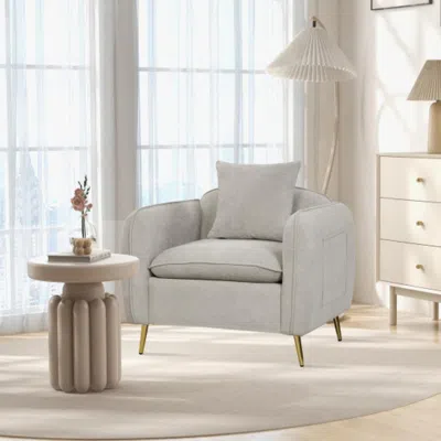 Hivvago Chenille Velvet Accent Chair With Storage Pockets-white