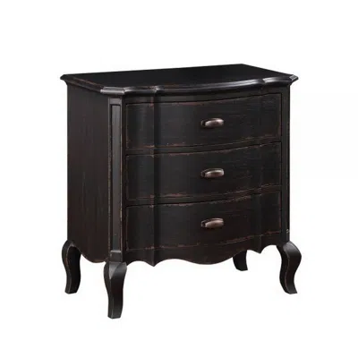 Hivvago Cherry 30 Inch Nightstand, 3 Drawers, Cabriole Legs, Rubberwood, Black