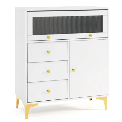 Hivvago Chest Of Drawers With Flip Up Fluted Glass Door For Bedroom Kitchen-gray