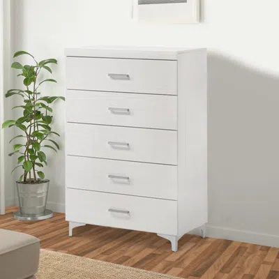 Hivvago Chest With 5 Drawers And Wooden Frame, White