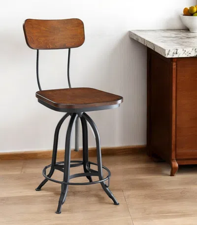 Hivvago Chestnut And Black Solid Wood And Steel Adjustable Height Swivel Bar Chair In Brown