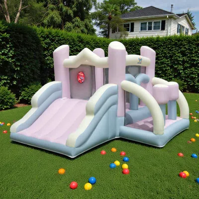 Hivvago Children's Adventure Bouncer With Slide And Twin Punching Towers - Blower-free In Multi