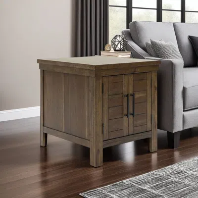 Hivvago Chip Side End Table, Dual Door Cabinet, 26 Inch Rustic Brown Wood
