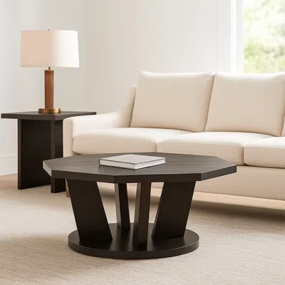 Hivvago Chloe Cocktail Coffee Table, 40 Inch Octagon Espresso Brown Wood