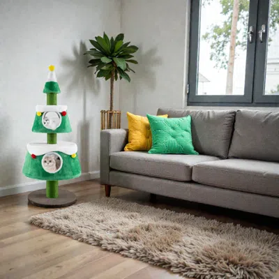 Hivvago Christmas-inspired Indoor Cat Tower Featuring Dual Condos In Green