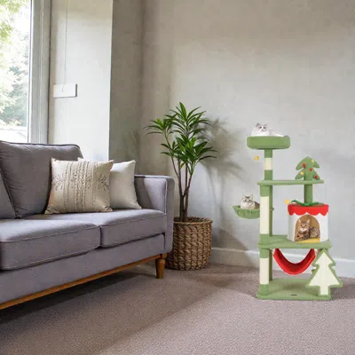 Hivvago Christmas-themed Feline Tree Featuring Sisal Posts And Gift Box Condo In Green