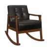 Hivvago Ciao 37 Inch Rocking Chair Armchair, Dark Brown Faux Leather, Solid Wood In Brown