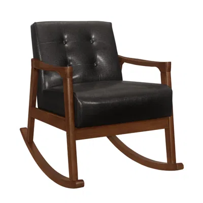 Hivvago Ciao 37 Inch Rocking Chair Armchair, Dark Brown Faux Leather, Solid Wood