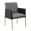 Hivvago Cid Dorie 22 Inch Dining Chair, Dark Gray Faux Leather, Brass Steel Legs In Gray