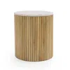 Hivvago Cid Jolie 18 Inch Side End Table, White Marble Top, Brown Mango Wood Base In Brown