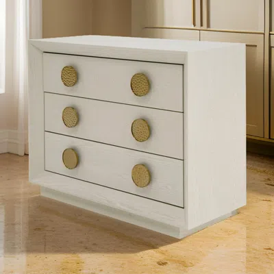 Hivvago Cid Jorie 39 Inch Nightstand, 3 Drawers, Cream White Wood, Steel Handles