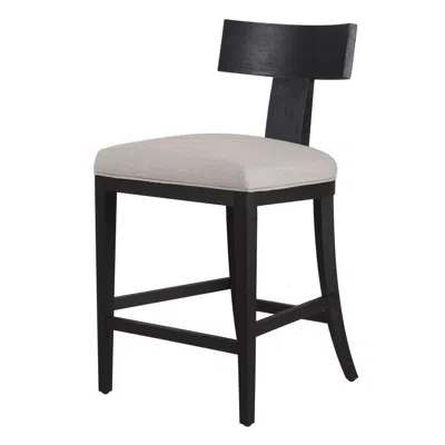 Hivvago Cid Sten 27 Inch Counter Height Chair, T Shape Back, Beige Linen, Black
