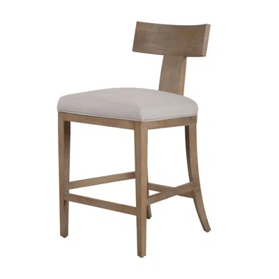 Hivvago Cid Sten 27 Inch Counter Height Chair, T Shape Back, Beige Linen, Brown