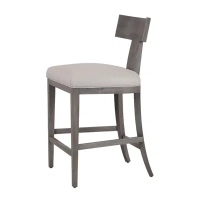 Hivvago Cid Sten 27 Inch Counter Height Chair, T Shape Back, Soft Beige Linen, Gray