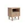 Hivvago Ciel Nightstand W Usb Led, Faux Linen Laminate, Cane Drawer, Oak Brown In Brown