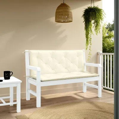 Hivvago Claire 2pc Outdoor Cushion For Bench, Tufted White Oxford Fabric