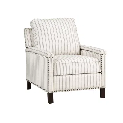 Hivvago Claire 34 Inch Accent Chair, Push Recliner, Beige Gray Polyester Pinstripes In White