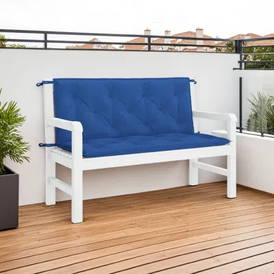 Hivvago Claire Outdoor Cushion For Bench, Button Tufted Blue Fabric, 47 Inch