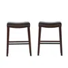 Hivvago Clare Barstool Set Of 2, Black Faux Leather, Nailhead Trim, Dark Brown