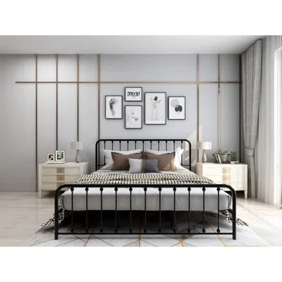 Hivvago Classic Black Metal Bed Frame With Slatted Headboard And Footboard