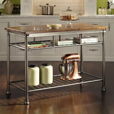 Hivvago Classic French Style Hardwood Butcher Block Top Metal Kitchen Utility Table In Metallic