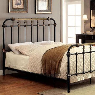 Hivvago Classic Metal Twin Bed With Gold Accents, Black