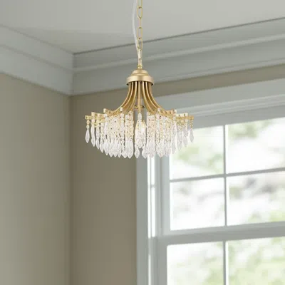Hivvago Clear And Gold Metal And Crystals Chandelier With Clear Shade