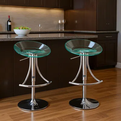 Hivvago Clear And Silver Metal And Heavy Duty Plastic Low Back Adjustable Height Bar Chair In Multi