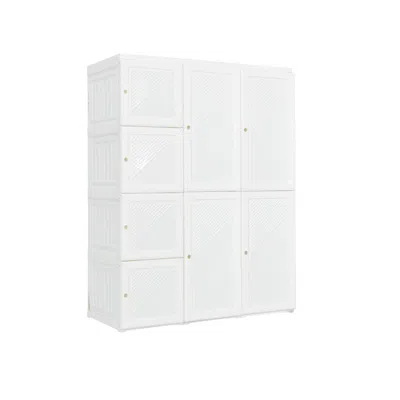 Hivvago Clothes Foldable Armoire Wardrobe Closet With 12 Cubby Storage In White