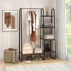 Hivvago Clothes Rack Free Standing Storage Tower With Hanging Bar-black