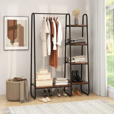 Hivvago Clothes Rack Free Standing Storage Tower With Hanging Bar-black